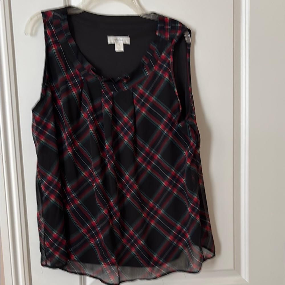 CJ Banks Women's Black and Red Plaid Sleeveless Top